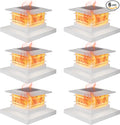Dynaming 6 Pack Solar Post Cap Lights Outdoor with Flickering Flame Light, White Shell Fence Post Solar Lights Fit 4x4 5x5 Vinyl/Wooden Posts, Brightness LED Lighting Decor for Garden Deck Patio