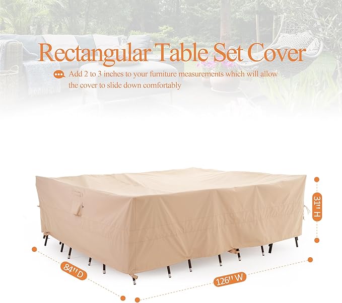 WJ-X3 Large Rectangular Outdoor Table Cover Waterproof, Heavy Duty Patio - Image 6