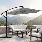 OLIXIS Offset Patio Umbrella, 9.7FT Cantilever Table Umbrellas for Outdoor Sun Shade UV Protection with Easy Tilt Adjustment, 8 Ribs for Backyard, Lawn, Garden, Pool - Grey