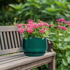 G EPGardening Ceramic Planter for Indoor Plants - 7 Inch Plant Pot, Round Planter with Drainage and Saucer, Round Flower Pots for Outdoor, Modern Desk Decor, Gift for Women Men, Green