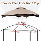 SCOCANOPY Light Beige Ripstop Replacement Top for Lowe's Allen Roth 10X12 Gazebo Model #GF-12S004B-1/ GF-12S004BTO