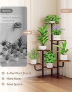 Corner Plant Stand Indoor - 6 Tiered Indoor Plant Stand Square Metal Plant Shelf, Plant Organizer for Living Room, Graden, Balcony, Home Decor (Brown)