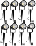 Low Voltage Landscape Lights, 10W 12/24V 2700K Warm White Landscape Lighting, IP65 Waterproof Outdoor LED Spotlight for Garden Yard Tree, 8 Pack with Connectors