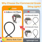 Mlambert 96Ft(2x48ft) Outdoor Patio Lights, RGB Dimmable Cafe String Lights with 30+5 Commercial Grade LED Edison Bulbs for Yard Balcony-Black 2 Pack