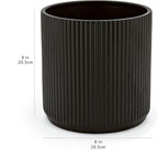 Amazon Basics Fluted Ceramic Round Planter with Drainage Hole, Indoor Outdoor Flower Pot, 8-inch, Black