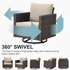 Belord Outdoor Bistro Set 3 Piece Wicker Swivel Rocker Patio Chairs, Oversize Outdoor Rattan Seating Set, Patio Swivel Glider Chairs Wicker Furniture with Metal Side Table for Porch Backyard, Brown
