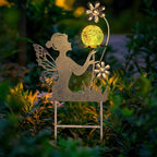 HONGLAND Solar Lights Fairy Garden Decor for Outside,Fairy Figurine Decorative Stake Housewarming Gifts for Patio Lawn Yard Pathway Outdoor Decor-Unique Valentines Day Gifts for Women Mom Grandma