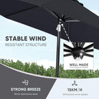 Tempera Patio Market Outdoor Table Umbrella with Auto Tilt and Crank, Large Sun Umbrella with Sturdy Pole & Fade Resistant Canopy, Easy to Set