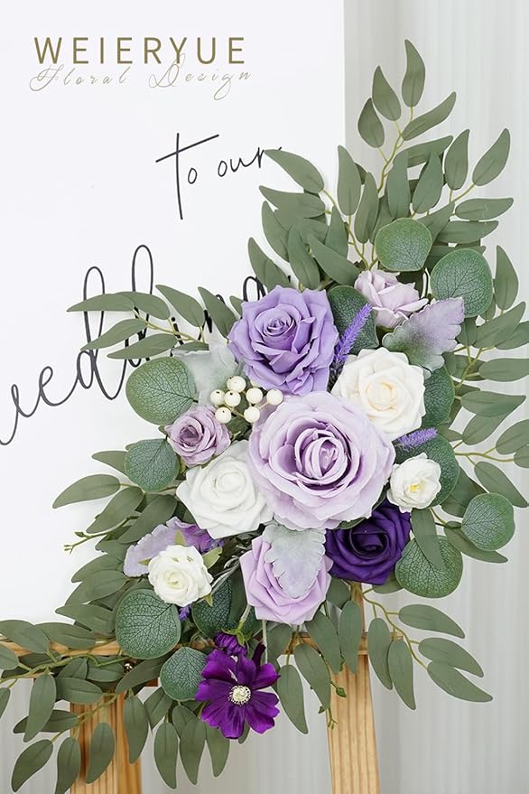 Artificial Flower Swags, Purple Silk, Pack of 2 for Wedding Arch Decor
