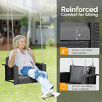 Outvita Porch Swing, 2FT Hanging Outdoor Porch Swings for Adults, Square Wicker 1 Person Patio Swing, with Pillow, Cushion and Chain for Garden, Backyard, Weight Capacity - 440lbs Black & Grey