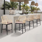 VINGLI Outdoor Counter Height Bar Stools Set of 2, Rattan Outdoor Barstools Boho Woven Patio Bar Stools with Backrest, Aluminum Frame Patio Garden Balcony Pool Bar Chairs (2 PCS)