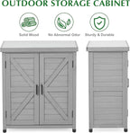 Outdoor Storage Cabinet & Potting Bench Table with Metal Top, Wooden Patio Furniture, Garden Workstation (Classic Grey, 36x31x17in)