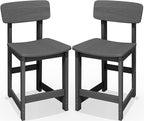 SERWALL Outdoor Bar Stools Set of 2, All Weather HDPE 25" Counter Height Bar Stools with Back, Outdoor Armless Barstools for Patio, Garden, Backyard, Balcony, Poolside, Gray