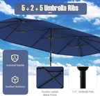 Tangkula 9 Piece Rattan Outdoor Dining Set with 13Ft Umbrella for 6, Outdoor Wicker Table Set with 6 Cushioned Armchairs, Acacia Wood Top, Outdoor Umbrella & with Base Included