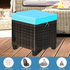 Tangkula 2 Pieces Outdoor Patio Ottoman, All Weather Rattan Wicker Ottoman Seat, Patio Rattan Furniture, Outdoor Footstool Footrest Seat w/Removable Cushions