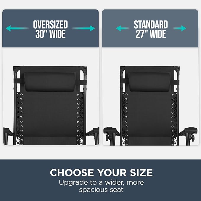 Best Choice Products 30” Wide Folding Zero Gravity Outdoor Recliner Patio Lounge Chair w/Adjustable Canopy Shade, Headrest, Side Accessory Tray - Black