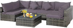Tangkula 7 Pieces Wicker Patio Furniture Set, All-Weather Outdoor Rattan Sectional Sofa Set with Cushions & Tempered Glass Coffee Table, Outside Sofa Set for Garden, Lawn, Deck, Backyard (Grey)