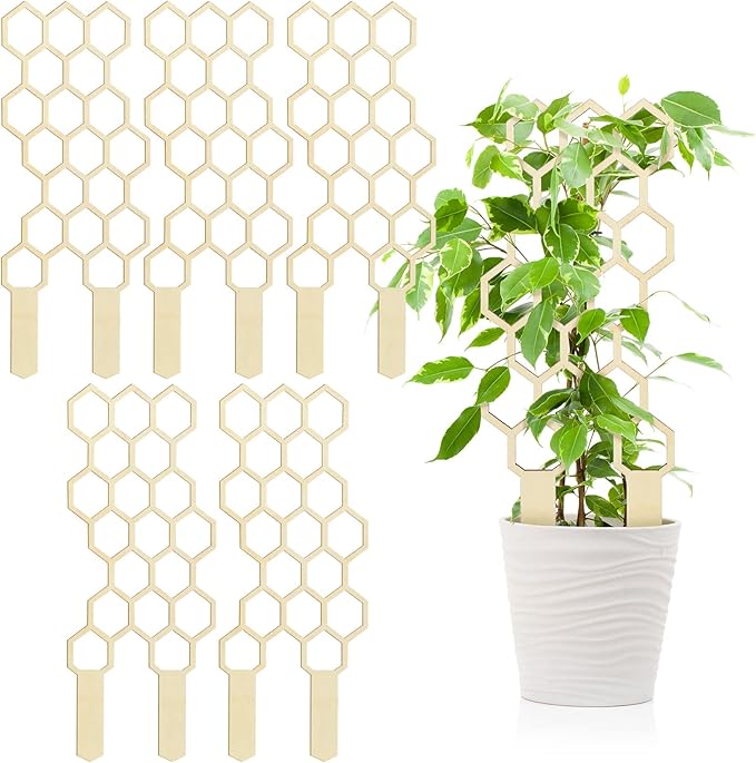 Nuenen 5 Pack Indoor Plant Trellis for Climbing Plants 11.8 Inches Small Garden Wooden Trellis for Potted Plants Honeycomb Shape Trellis Starter Holder for Outdoor Flower Plant Support Accessories