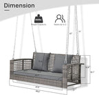 Outvita Porch Swing, 4FT Hanging Outdoor Porch Swings for Adults, Wicker 2 Person Patio Swing, with Cushion, Pillow and Chain for Garden, Backyard, Weight Capacity - 800lbs