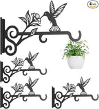 4-Pack Aesthetic Plant Hangers Outdoor – 10 Inch Metal Hanging Plant Bracket with Beautiful Hummingbird Pattern – Anti Rust Plant Hooks for Hanging Plants, Bird Feeder, Windchime, Lantern