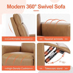 Sweetcrispy Recliner Chair, 360 Swivel Rocker Chair for Adults, Glider Rocker Recliners, Nursery Chairs for Living Room, High Back, Upholstered Deep Seat, Classical Brown