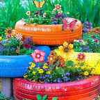 hogardeck Garden Decor for Outside, Set of 10 Metal Flowers Decorative Garden Stakes for Spring Decor, Yard Art Garden Decorations for Outdoor Lawn Porch Pathway (Multi-Color) (Color b)