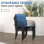 VICLLAX Patio Dining Set for 2, Outdoor Furniture Set Includes Small Table and 2 Stackable Sling Chairs, Bistro Set for Outside, Black Table and Blue Chairs