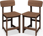 SERWALL Outdoor Bar Stools Set of 2, All Weather HDPE 25" Counter Height Bar Stools with Back, Outdoor Armless Barstools for Patio, Garden, Backyard, Balcony, Poolside, Brown