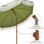 AMMSUN 7ft Patio Umbrella with Fringe Outdoor Tassel Umbrella UPF50+ Premium Steel Pole and Ribs Push Button Tilt, Sage Green