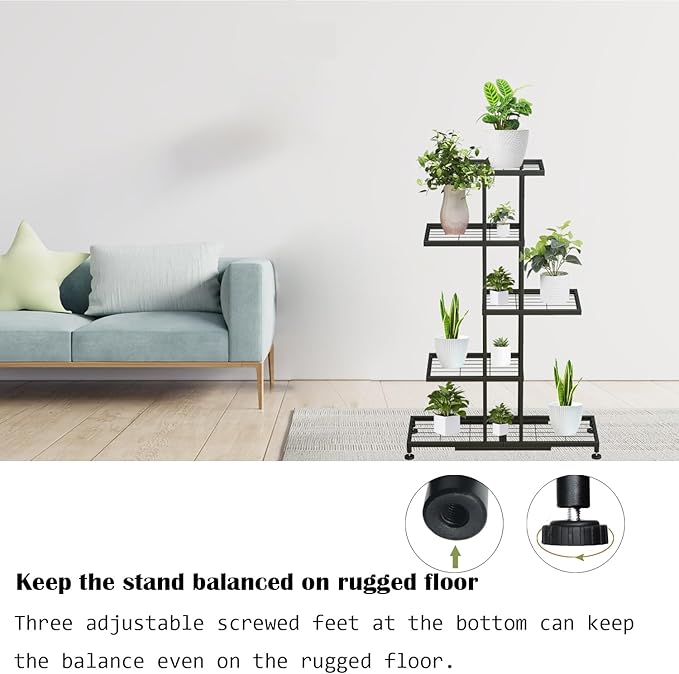Twhep 5-Tier Iron Plant Stand - Modern Multi-Functional Shelf for Balcony & Garden