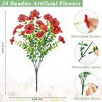 Bassion Artificial Flowers for Outdoors, 24 Bundles UV Resistant Fake Flowers Realistic Silk Faux Plants for Outdoor Planter Window Box Porch Patio Garden Home Outside Decorations
