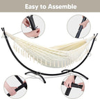 SUNCREAT Portable Outdoor Hammock with Stand Included, Double Hammock with Tassel for Outside, Beige