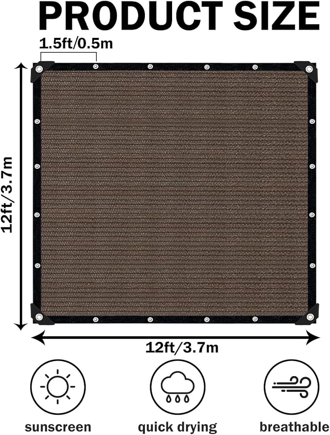Sun Shade Cloth with Grommets – Mocha-12x12FT