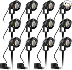 Romwish LED Landscape Spotlights, 10W Outdoor Spotlights for Yard, 3000K Warm White, 120V AC Spot Light with Ground Spike, Waterproof Landscape Lighting for House Garden Lawn Decorative (12Pack/10W)
