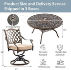 5-Piece Cast Aluminum Patio Furniture, Patio Dining Set for 4 Include 54" Round Outdoor Dining Table and 4 Swivel Chairs with Cushions & Umbrella Hole (Bronze)