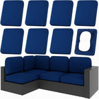 Patio Cushion Covers, 8-Piece Navy Stretch Set with Non-Slip Straps