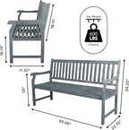 JONATHAN Y BNH101B Laurel 59.1" 3-Seat Slat-Back 600-Lbs Support Acacia Wood Outdoor Garden Patio Bench for Garden, Lawn, Backyard, Pool, Deck, Beach, Firepit, Gray