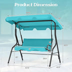 Tangkula 3 Person Porch Swing, Patio with Removable Cushion & Powder-Coated Steel Frame, Outdoor Swing with Canopy for Porch, Backyard, Garden, Balcony (Turquoise)