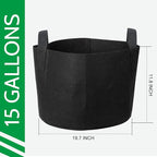 JERIA 12-Pack 15 Gallon Grow Bags, 300G Thickened Nonwoven Garden Pots,Heavy Duty Fabric Pots with Reinforced Handles