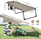KingCamp Lounge Chair Outdoor, Folding Portable Tanning Chairs Comfy Adjustable 5-Position Lay Flat Foldable Chaise Chaser Lounger with Pillow for Outside Beach Patio Sun Bathing Pool, Beige