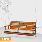 VINGLI Heavy Duty 880 LBS Patio Wooden Porch Swing Outdoor with Extra Cushion, Farmhouse Hanging Bench Tree Swing with Adjustable Chains for Yard | Garden | Lawn | Balcony (5 FT, Brown)