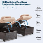 Outdoor Lounge Chairs, Pool Lounge Chairs Set of 2, Outdoor Chaise Lounge with Adjustable Backrest & Cup Holder,Khaki Cushiom