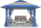 CROWN SHADES 13x13 Pop Up Gazebo, Canopy Tent, Gazebos on Clearance - Outdoor Gazebo for Backyard & Patio Furniture - Carpa Pop Up Tent with Wheeled STO-N-Go Cover Bag (Blue & Grey)