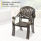 VINGLI 5-Piece Outdoor Patio Dining Set, Cast Aluminum All-Weather Outdoor Table and Chairs w/Cushion, Outdoor Furniture Set w/Umbrella Hole for Backyard Deck Poolside (Round, Elizabeth Back)