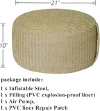 Woven Inflatable Ottoman with Air Pump D21”x H10” Outdoor Indoor Pouf Patio Footrest Stool with Portable Handle, Round Ottoman for Patio Garden, Camping, Bedroom, Living Room Natural Color