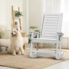 GREENVINES Outdoor Rocking Chairs | Set of 2 | Porch Rocker | HDPE Plastic | White | Oversized Rockers | High Back | Big & Tall | Ladder Back | for Patio Outside Backyard Balcony Garden