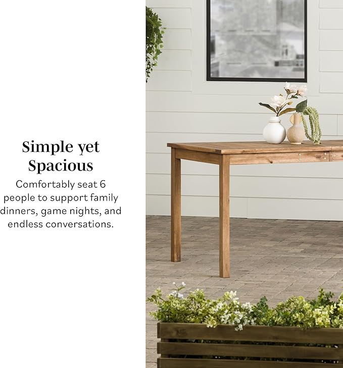 Walker Edison Dominica Contemporary Slatted Outdoor Dining Table, 34 Inch, Brown