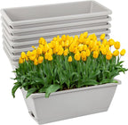 8pcs Window Box Planter, 17 Inches Flower Window Boxes, Rectangle Planters Box with Drainage Holes and Trays, Plastic Vegetable Planters for Windowsill Patio Garden Home Decor Porch Yard (Grey)