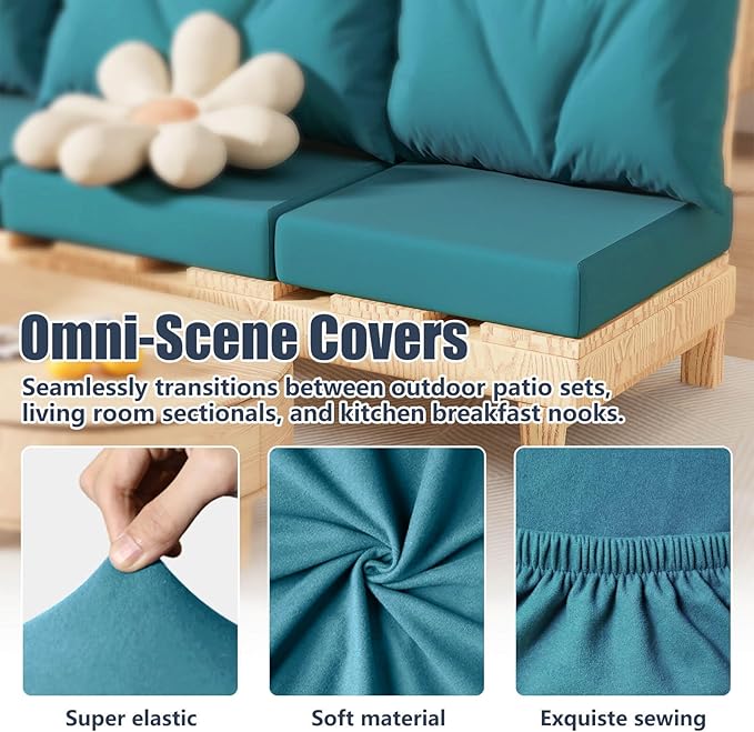 Cushion Covers Petrol-Blue Stretch-Fit 8 Pack, 19 Inch Square