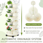 Umigy 2 Set Ivory 2 Set of 7 Tier Stackable Vertical Planters with Removable Wheels and Tools Tower Planters Strawberry Herb Flower Vegetable Pots Indoor Outdoor Gardening Pots